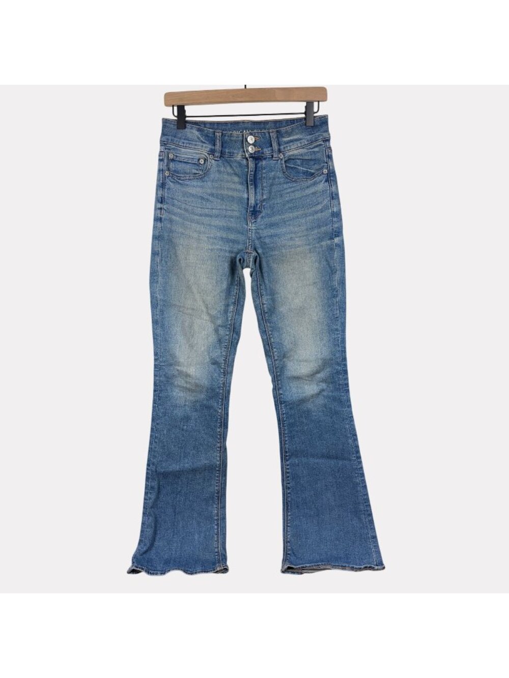 American Eagle High Rise Artist Flare Jeans Womens 6 Regular Blue Double Button